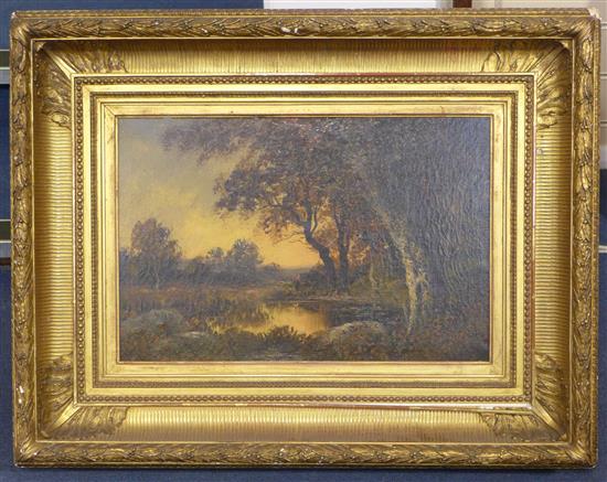 Barbizon School, oil, River landscape at sunset,(-)